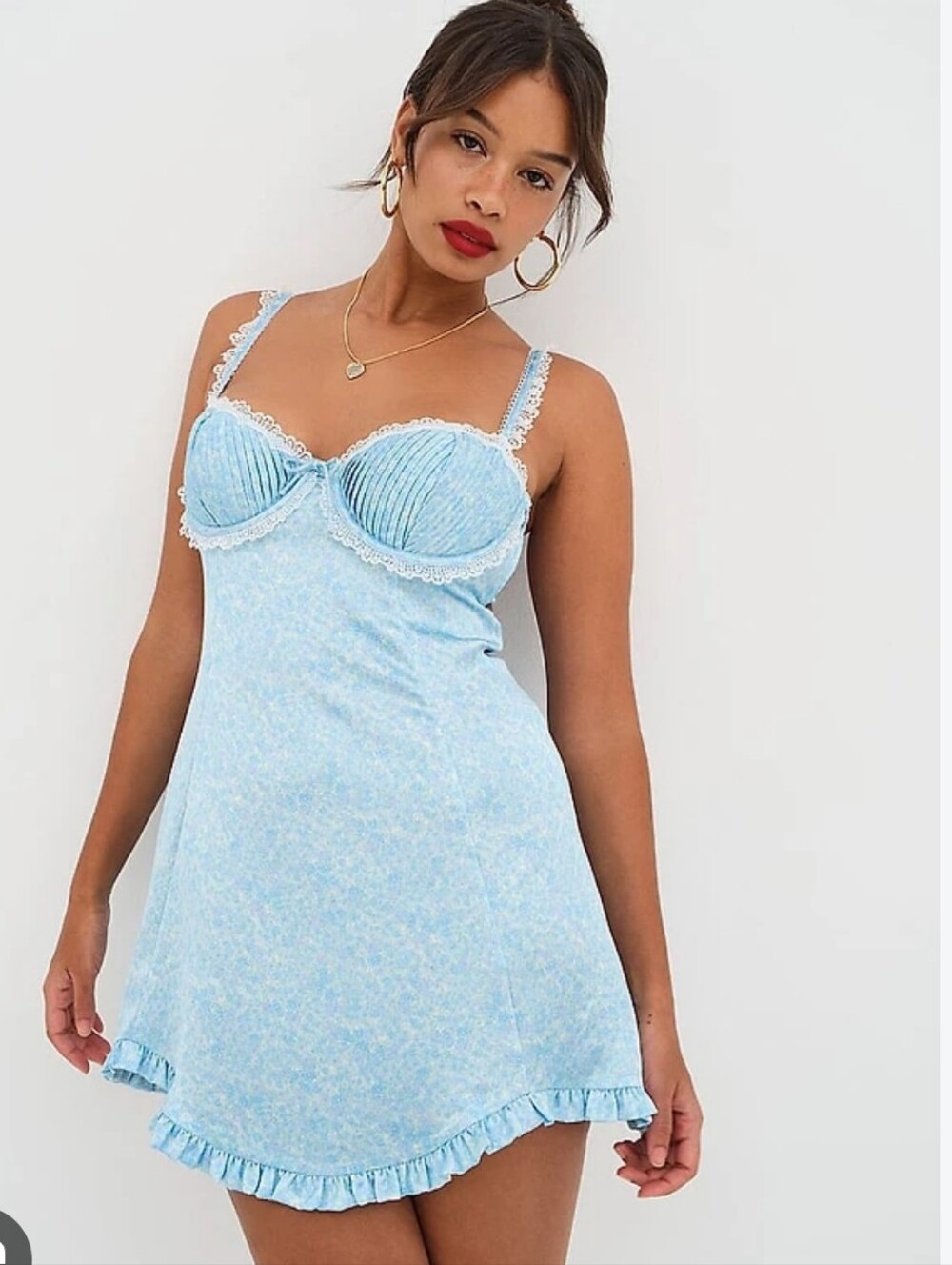 For Love & Lemons Pastel Blue Daisy Slip Dress